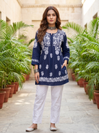 KC Indigo Hand-Embroidered Chikankari Kurti