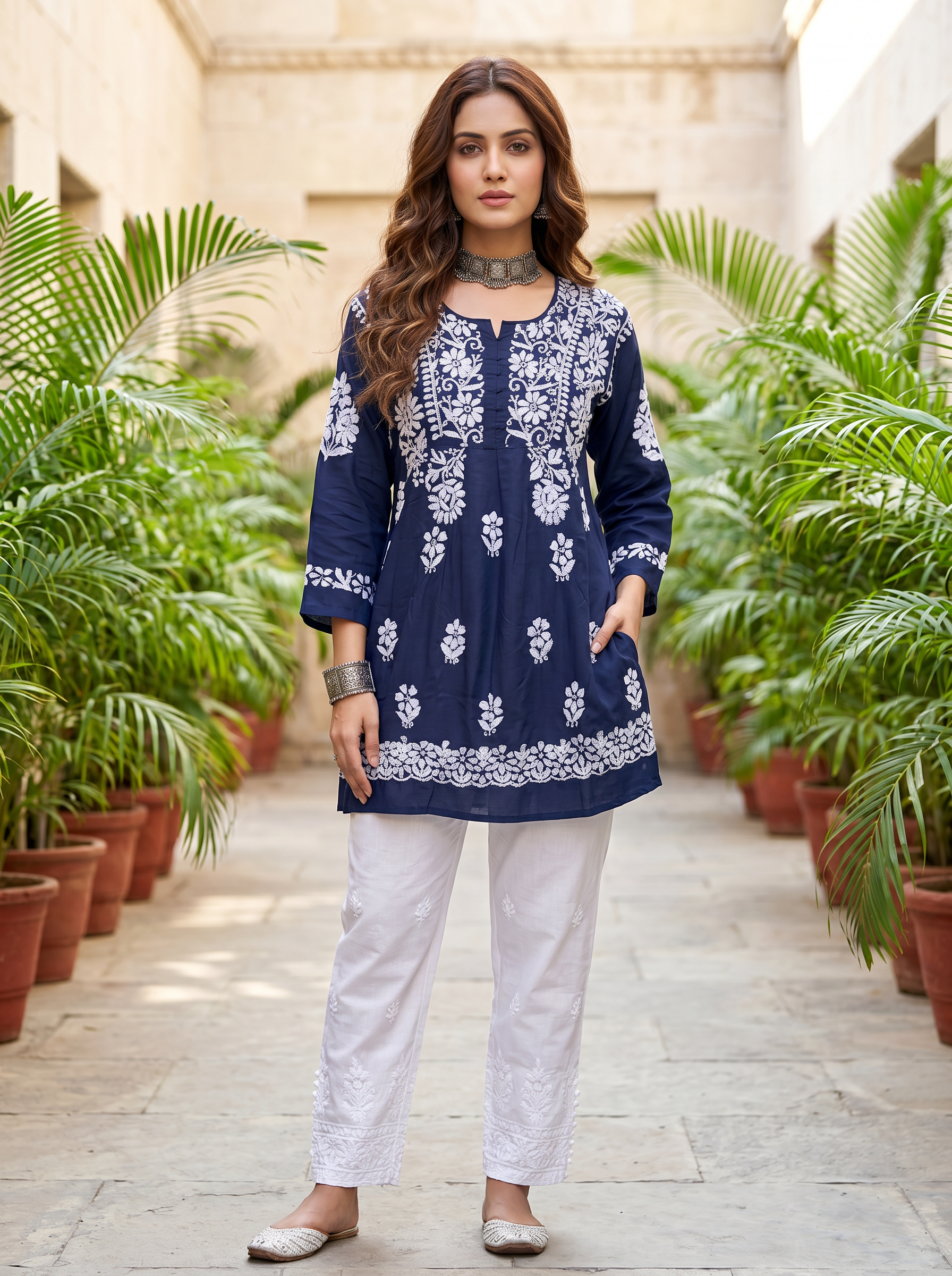 KC Indigo Hand-Embroidered Chikankari Kurti