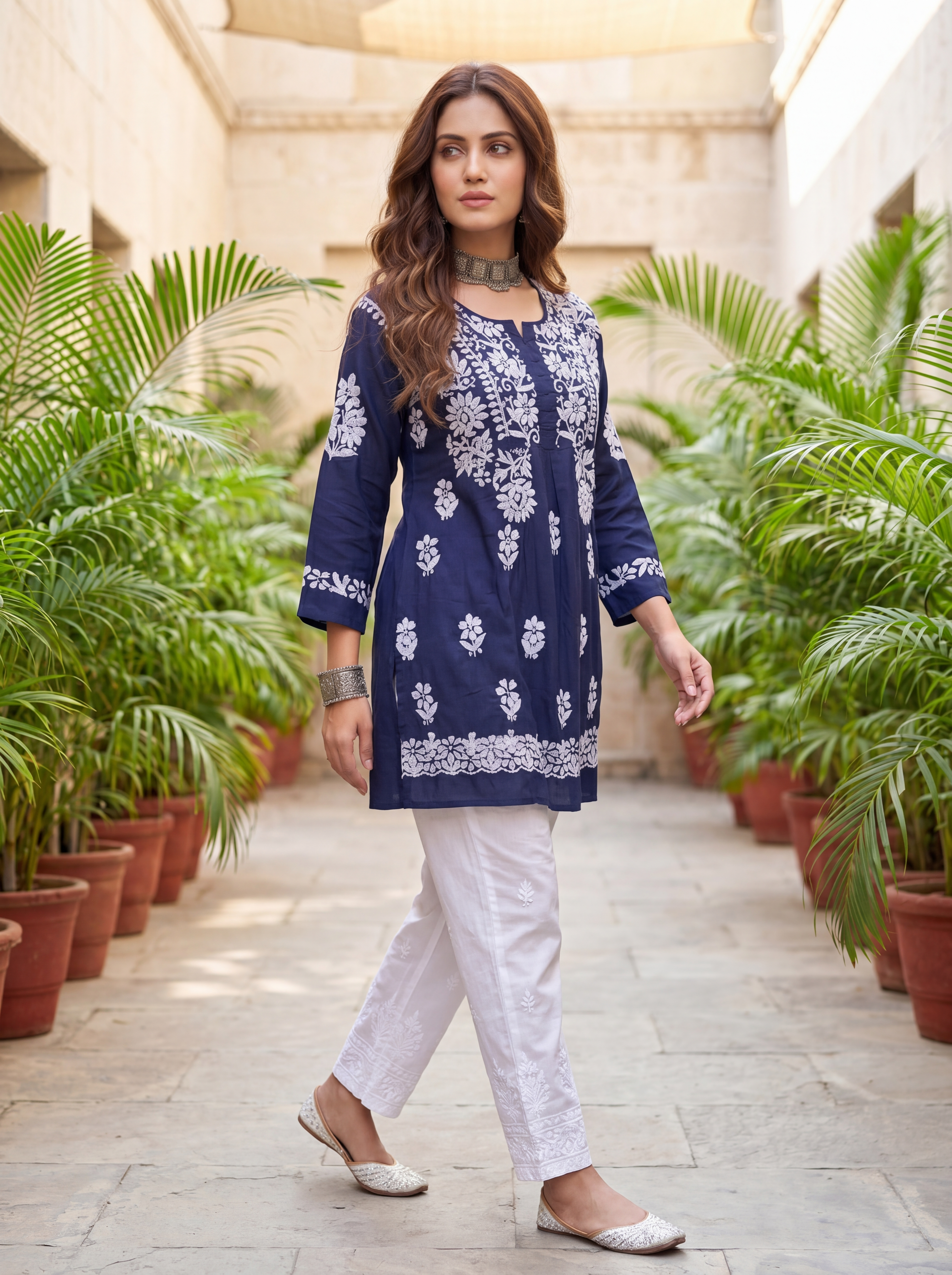 KC Indigo Hand-Embroidered Chikankari Kurti