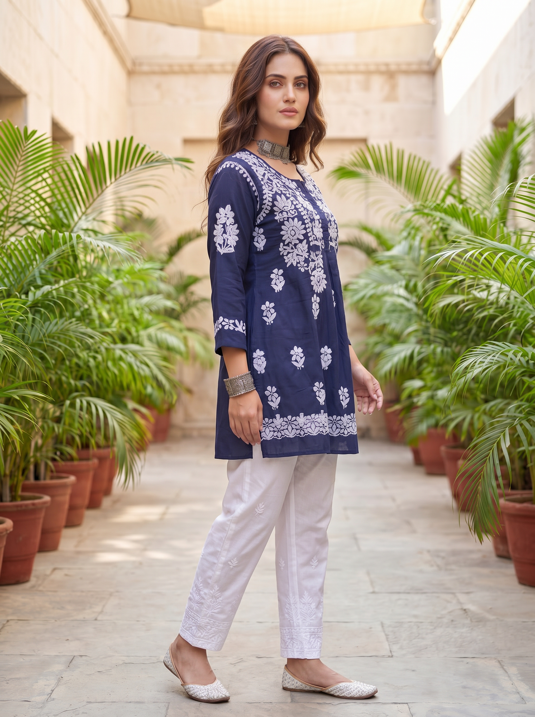 KC Indigo Hand-Embroidered Chikankari Kurti