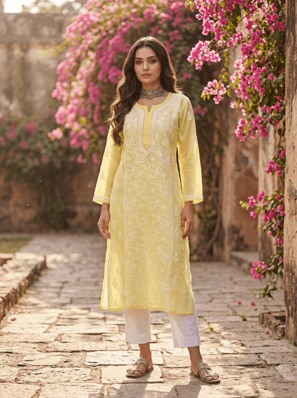 KC Gulzar Yellow Chikankari Kurta