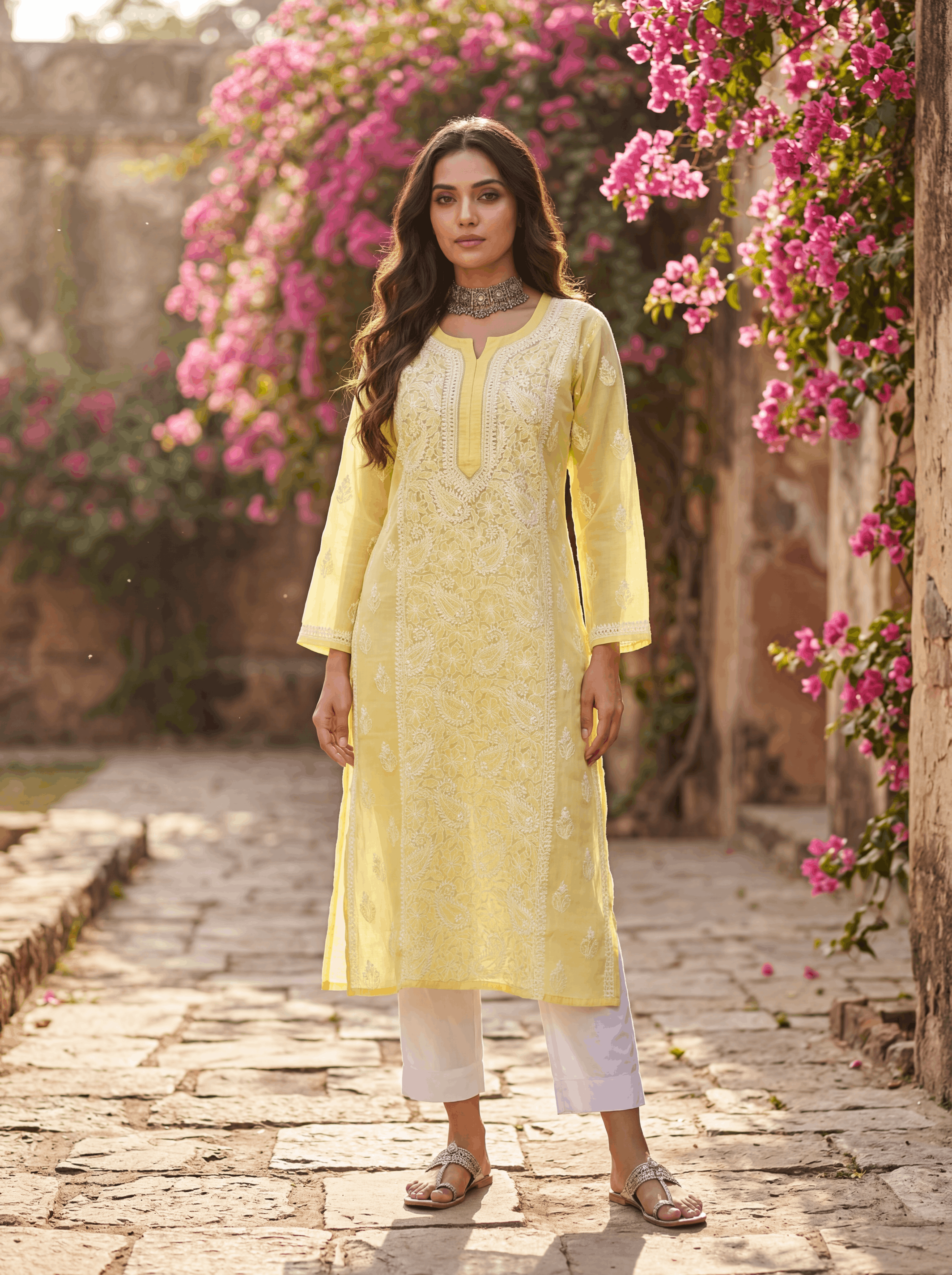 KC Gulzar Yellow Chikankari Kurta