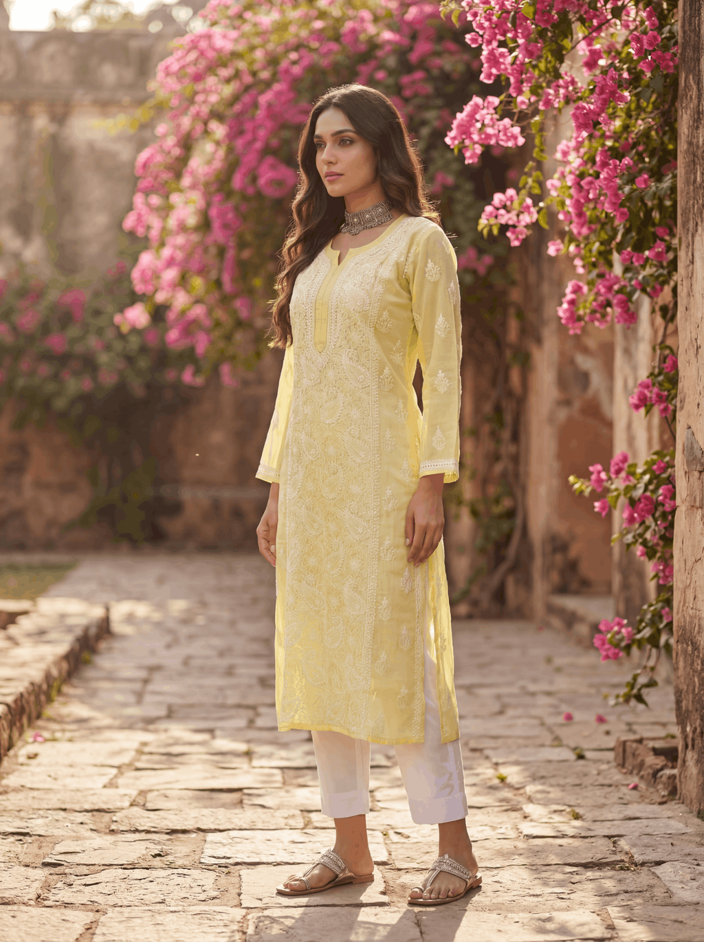 KC Gulzar Yellow Chikankari Kurta